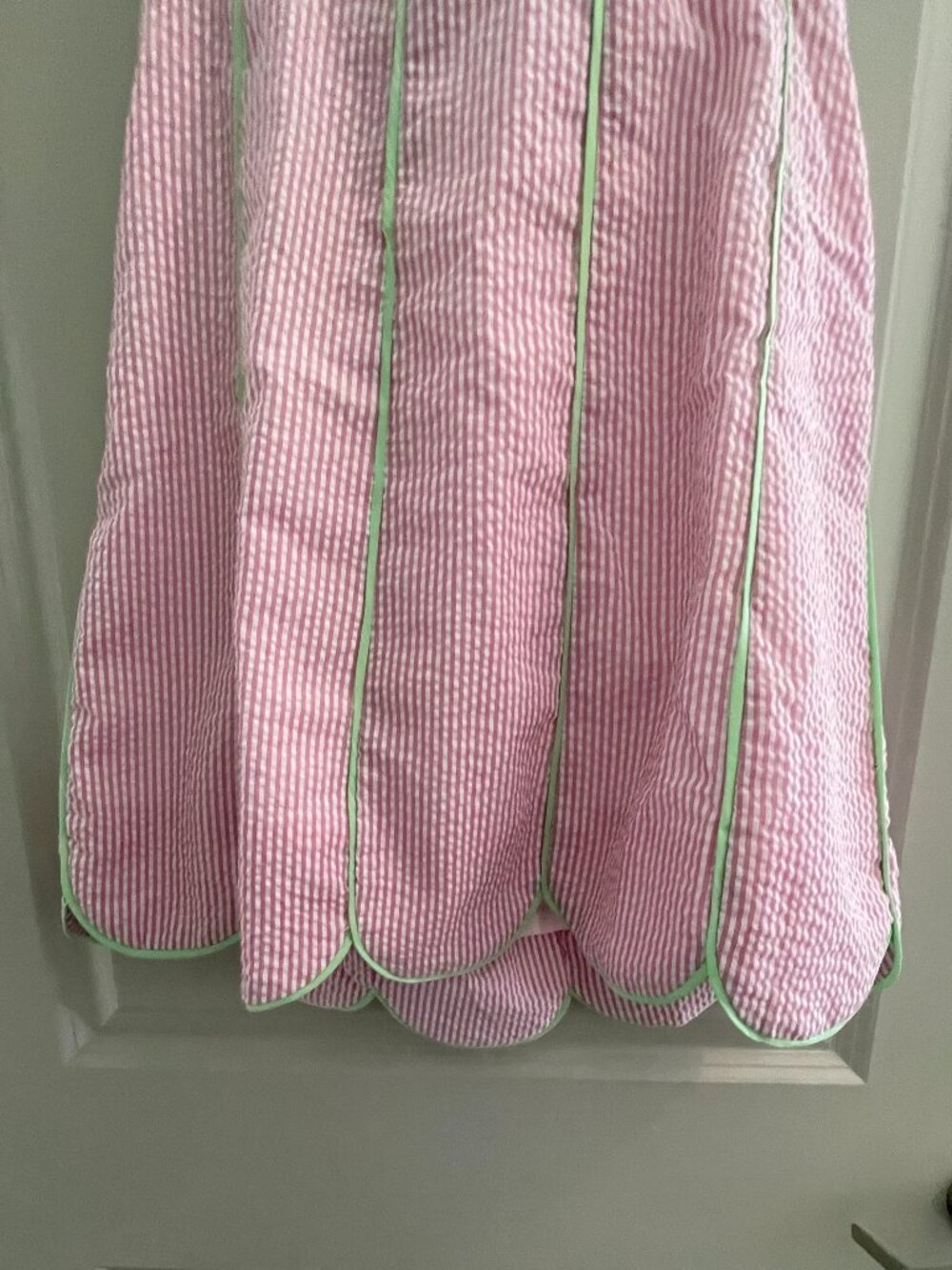 Strapless Pink Seersucker Scalloped Mini Dress - Picture 6 of 10